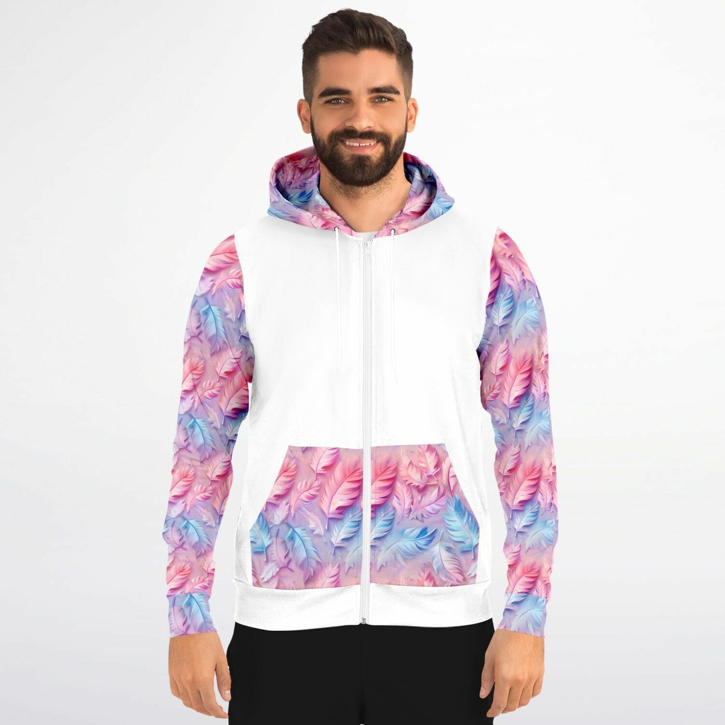 Pink and blue feathers Zip-Up Hoodie - AOP