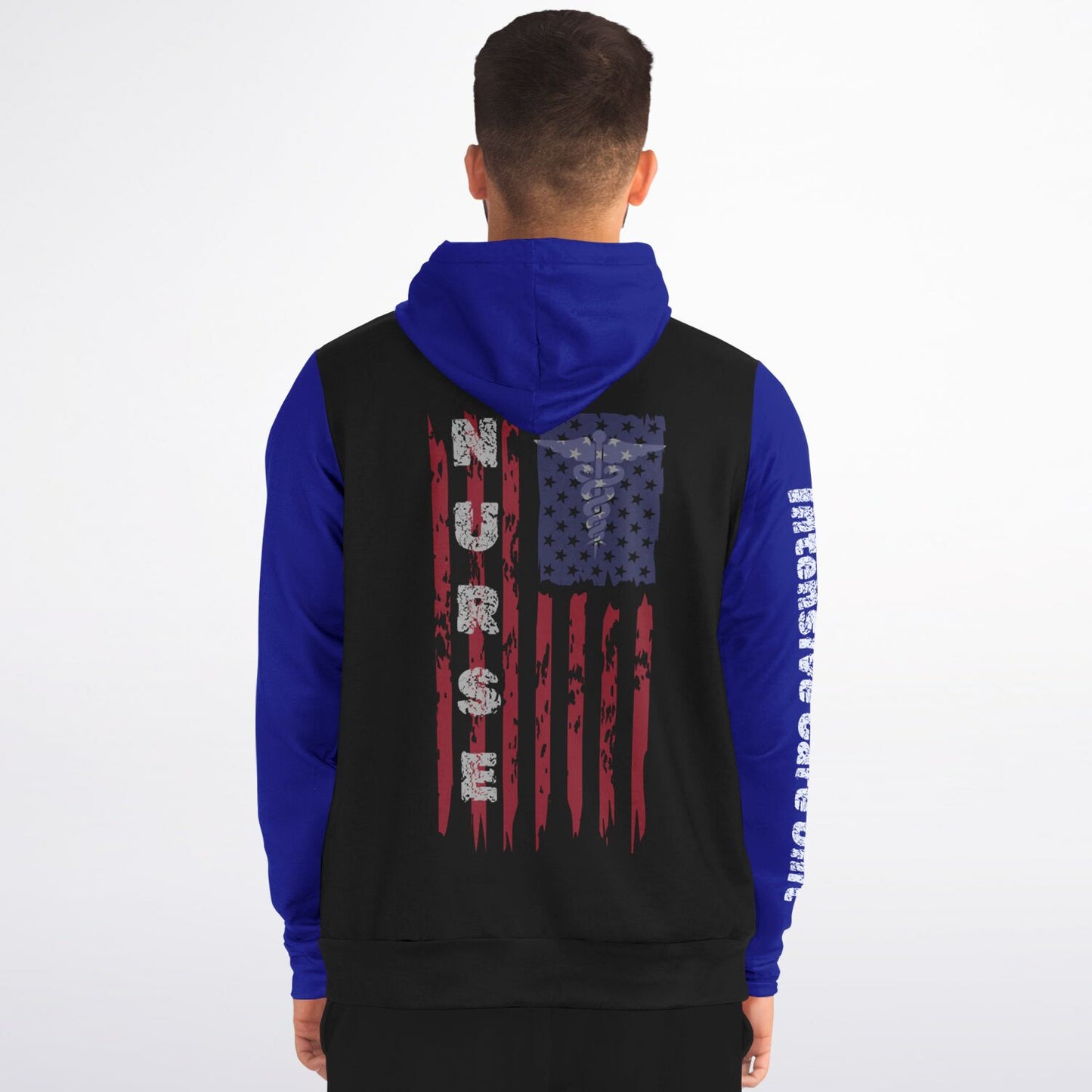 ICU Nurse Flag with Blue sleeves Fashion Zip-Up Hoodie -