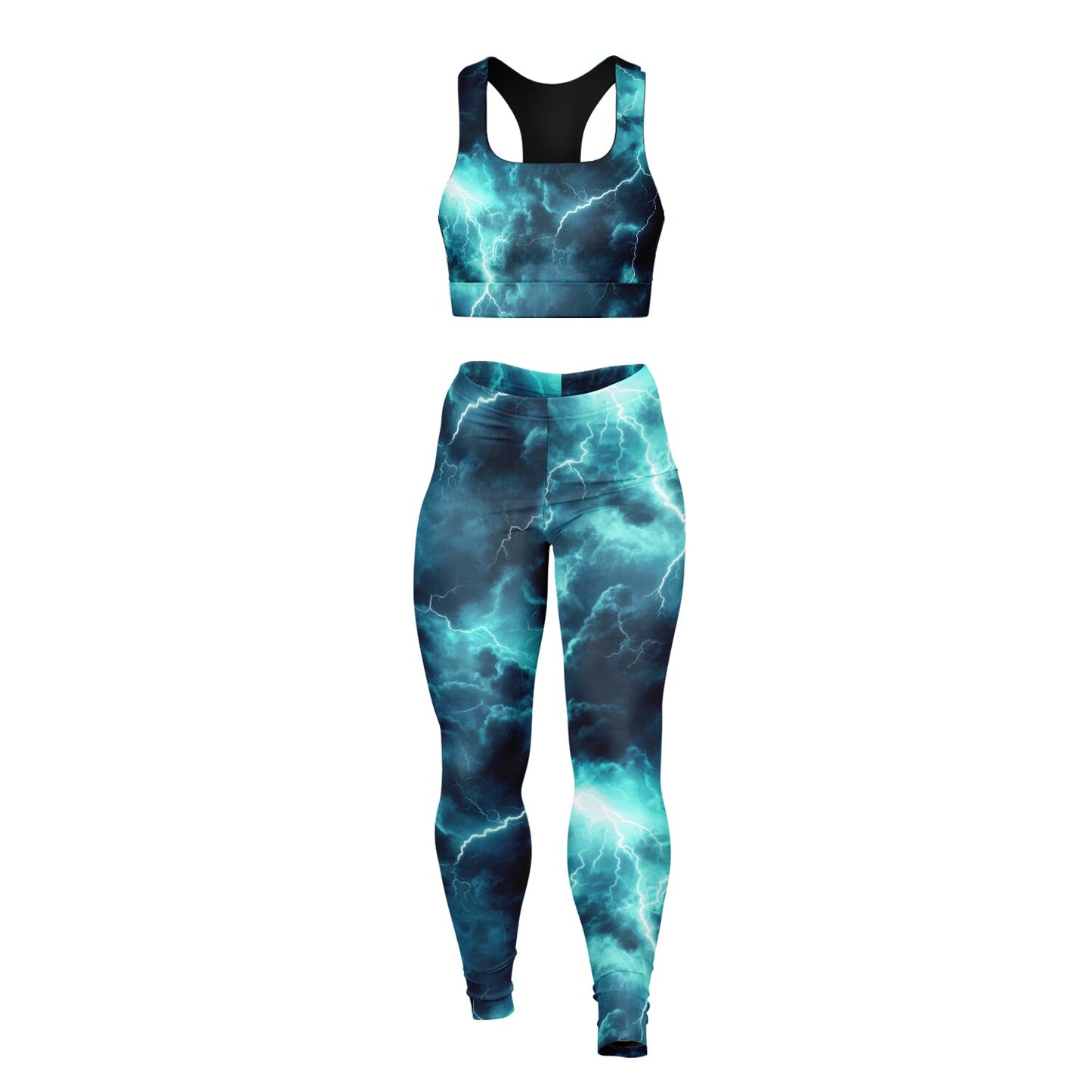 Turquois lightning Padded Sports Bra & Leggings -
