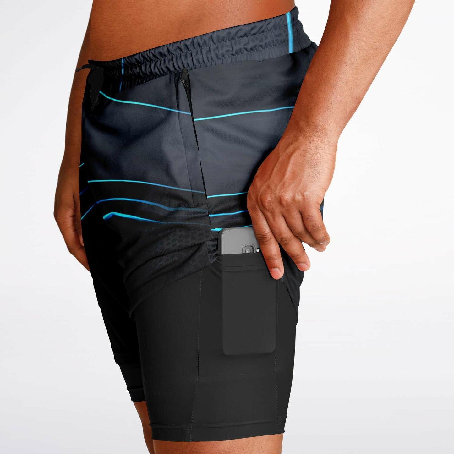 Black blue stripe Men's 2-in-1 Shorts -