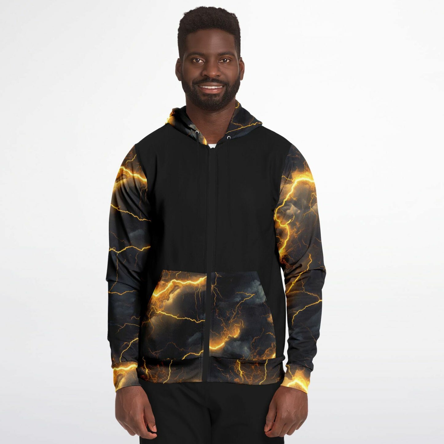 Gold Lightning Fashion Zip-Up Hoodie -