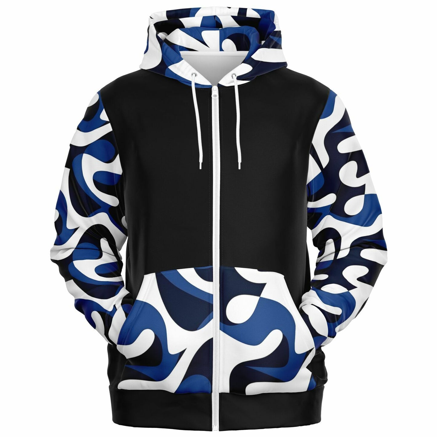 Blue and white Zip-Up Hoodie - AOP