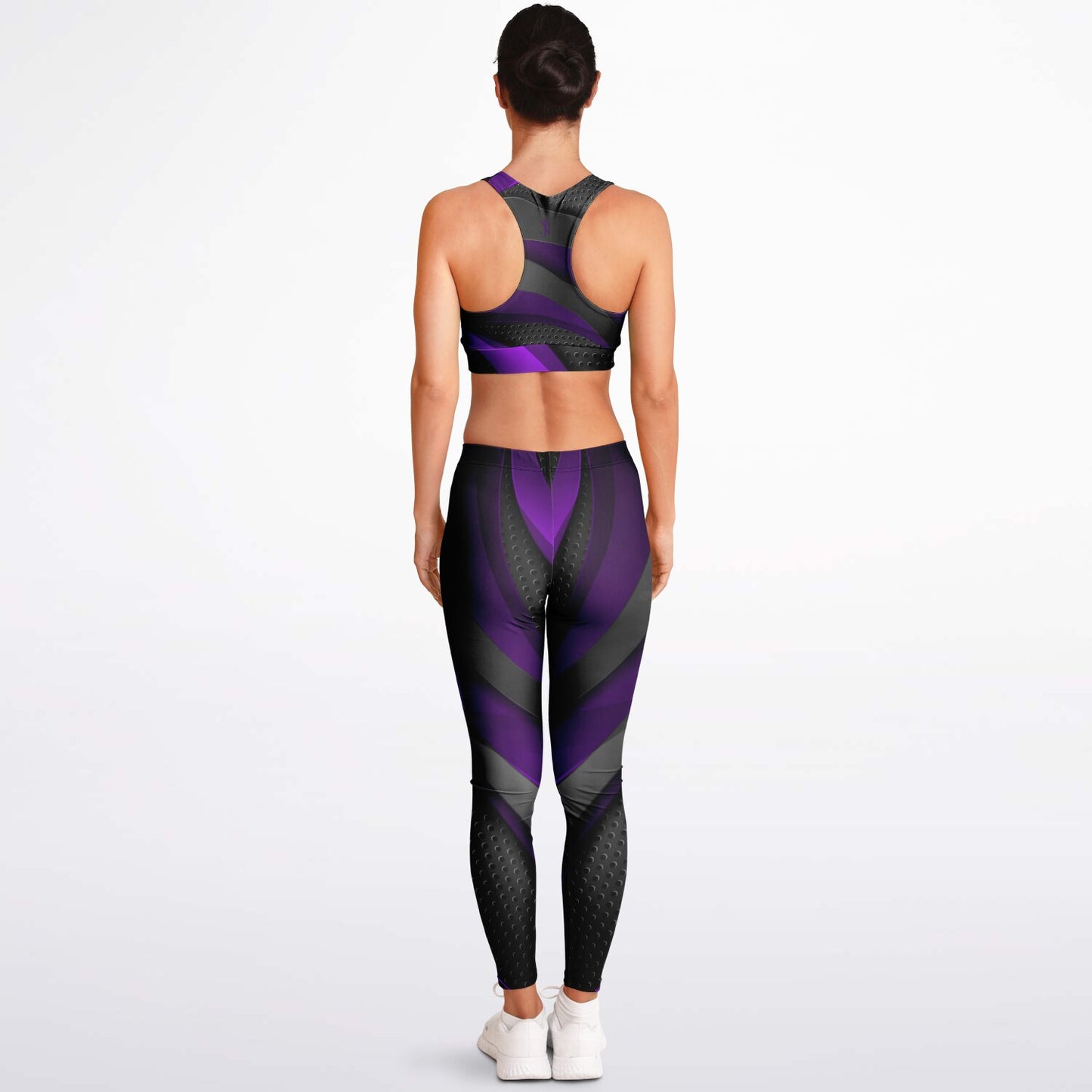 Dark Gray with Purple Padded Sports Bra & Leggings -