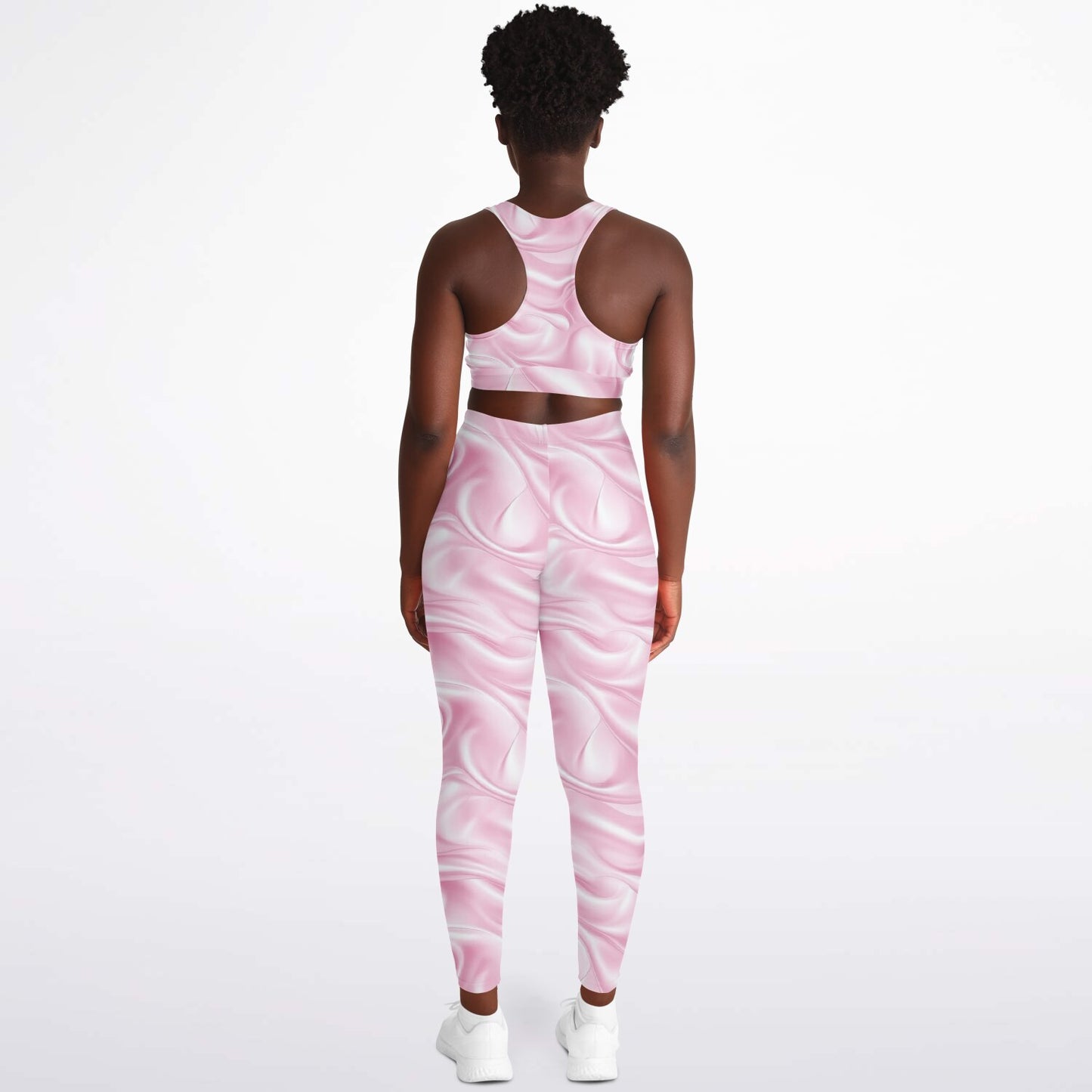 Pink silk Padded Sports Bra & Leggings - AOP