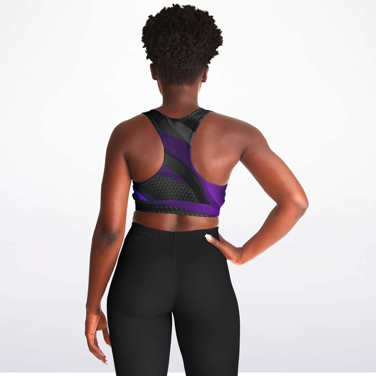Dark Gray with Purple Padded Sports Bra