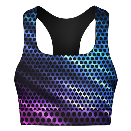 Black Carbon with Purple and Blue Padded Sports Bra