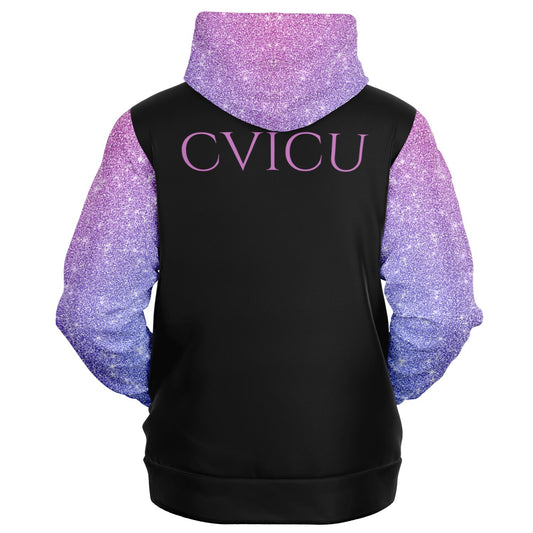 CVICU, RN, Nurse Fashion Zip-Up Hoodie -  Black, purple and pink