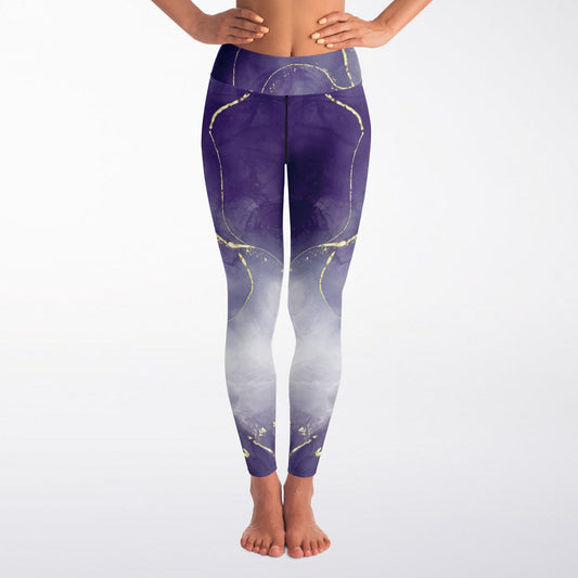 Dark Purple with Gold Ribbon Yoga Leggings