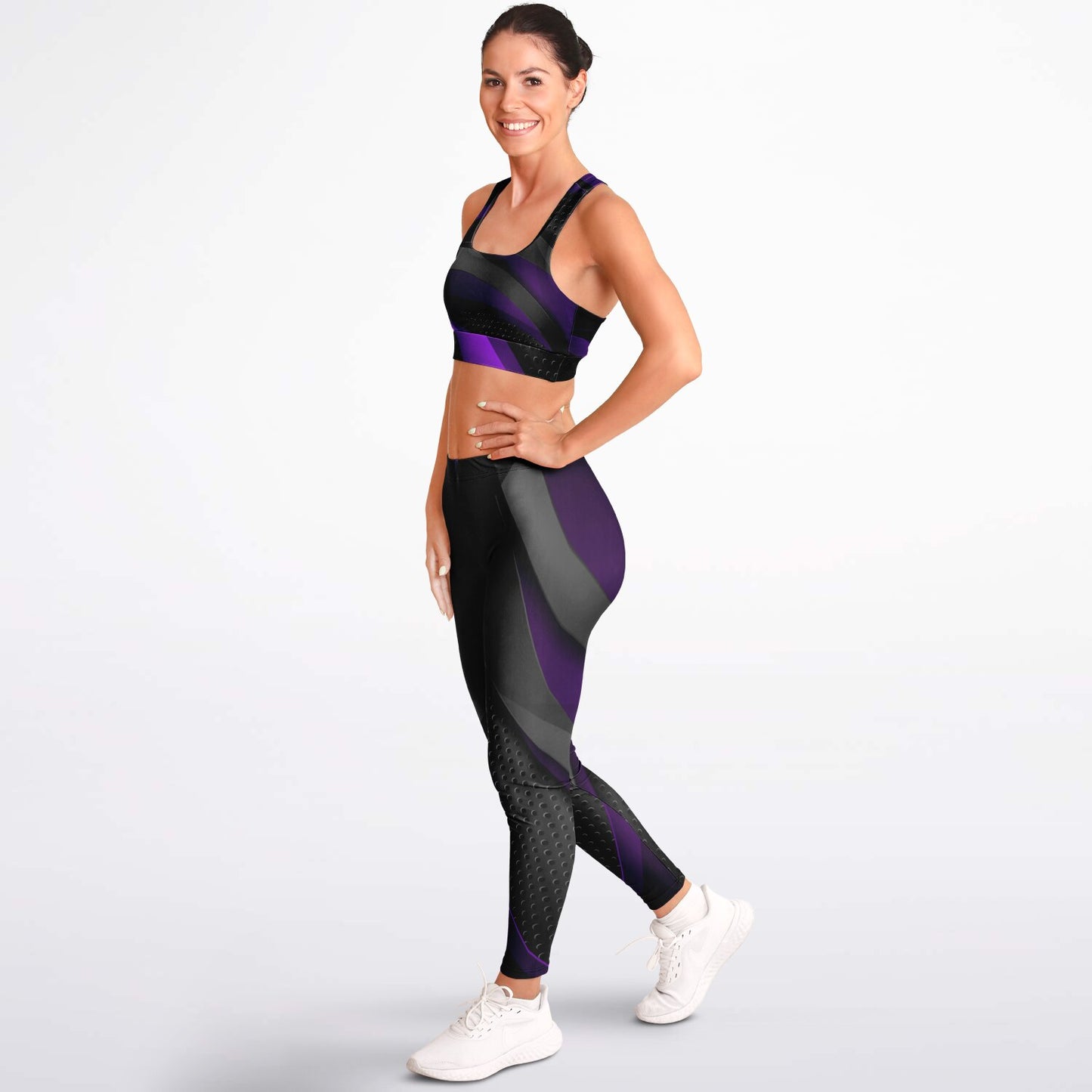Dark Gray with Purple Padded Sports Bra & Leggings -
