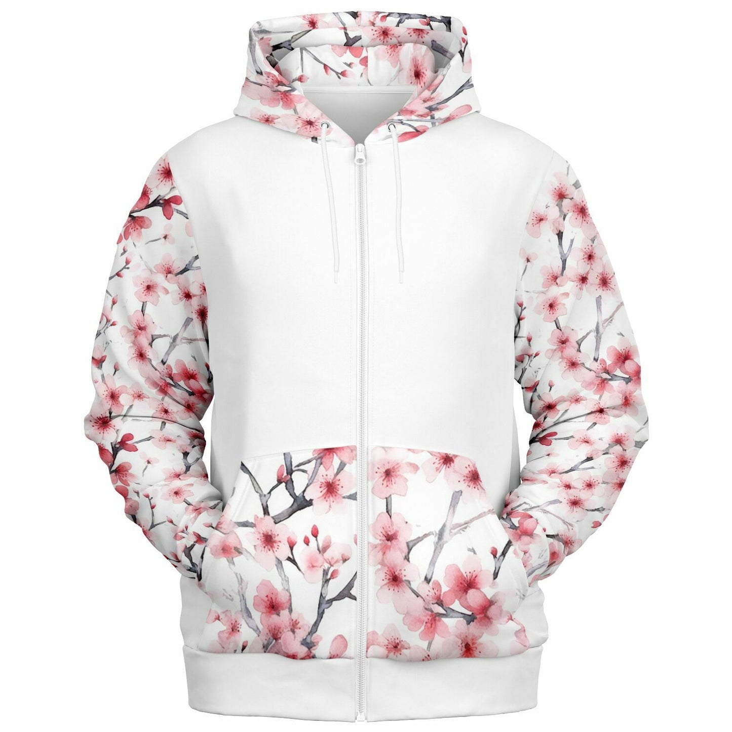 Pink Tree Blossom's Zip-Up Hoodie - AOP