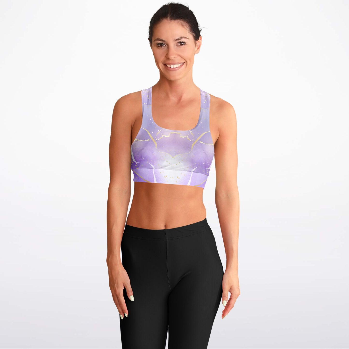 Purple with Gold Ribbon Padded Sports Bra -