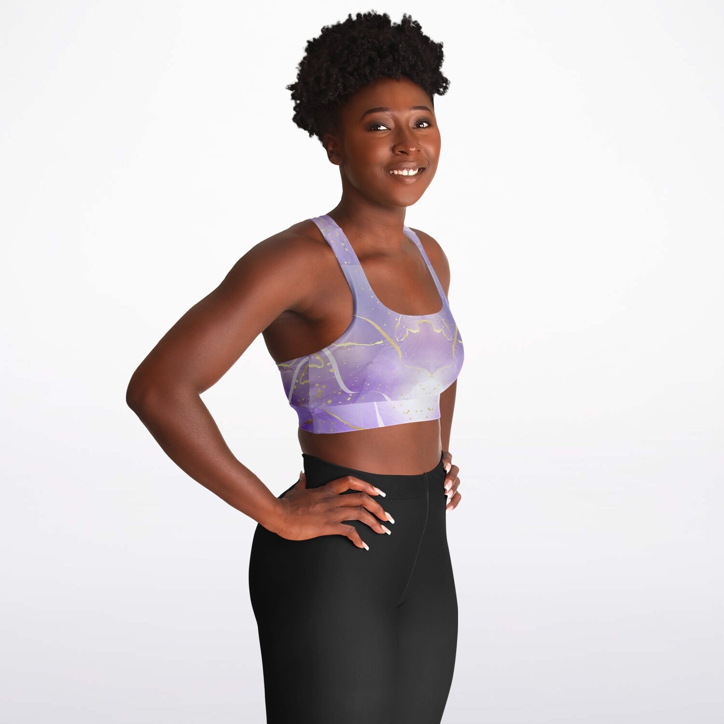 Purple with Gold Ribbon Padded Sports Bra -