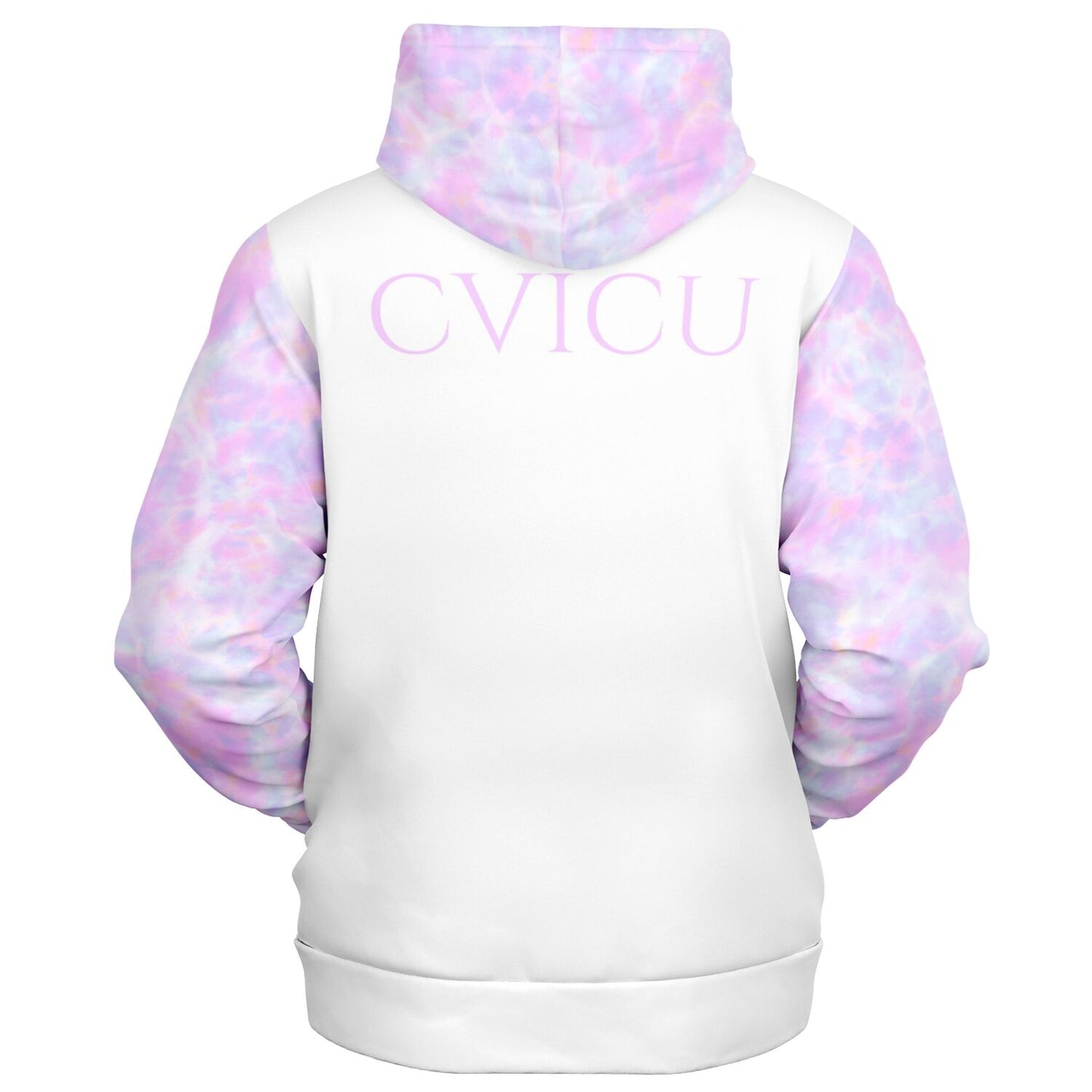 CVICU, RN, Nurse Fashion Zip-Up Hoodie -  White, purple and light blue sleeves