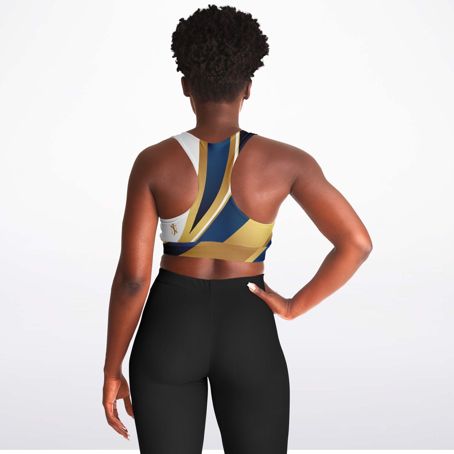 Blue with Gold Padded Sports Bra - Version 2