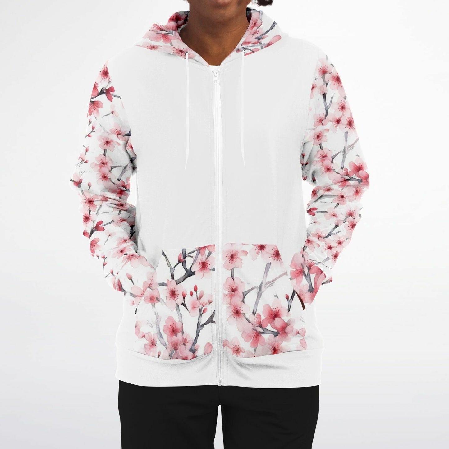 Pink Tree Blossom's Zip-Up Hoodie - AOP
