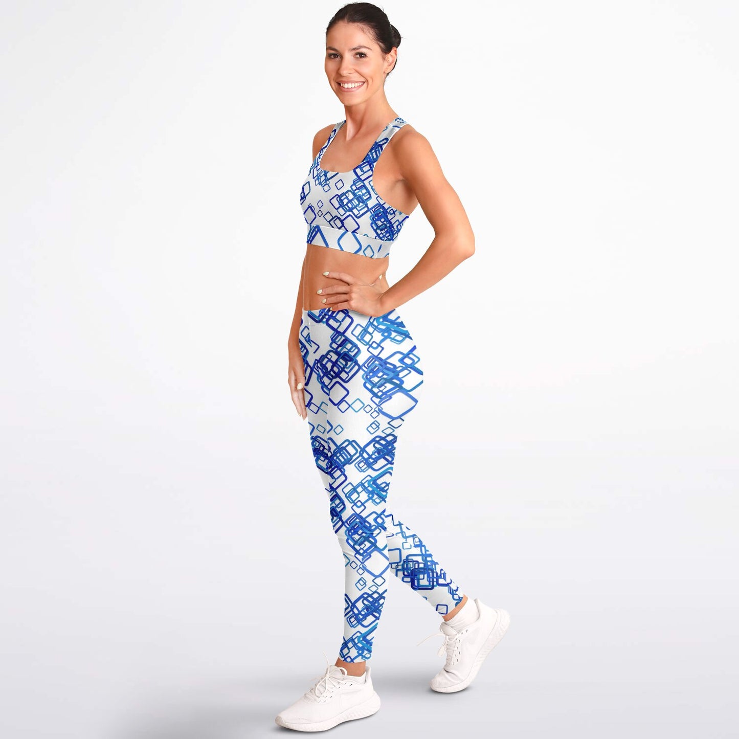 Blue squares Padded Sports Bra & Leggings - AOP