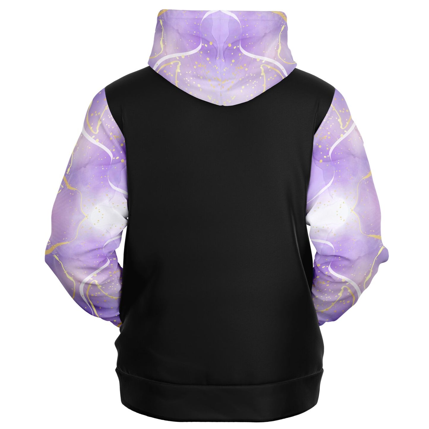 RN, Nurse Fashion Zip-Up Hoodie -  Black, gold text, with purple and gold ribbon sleeves copy copy