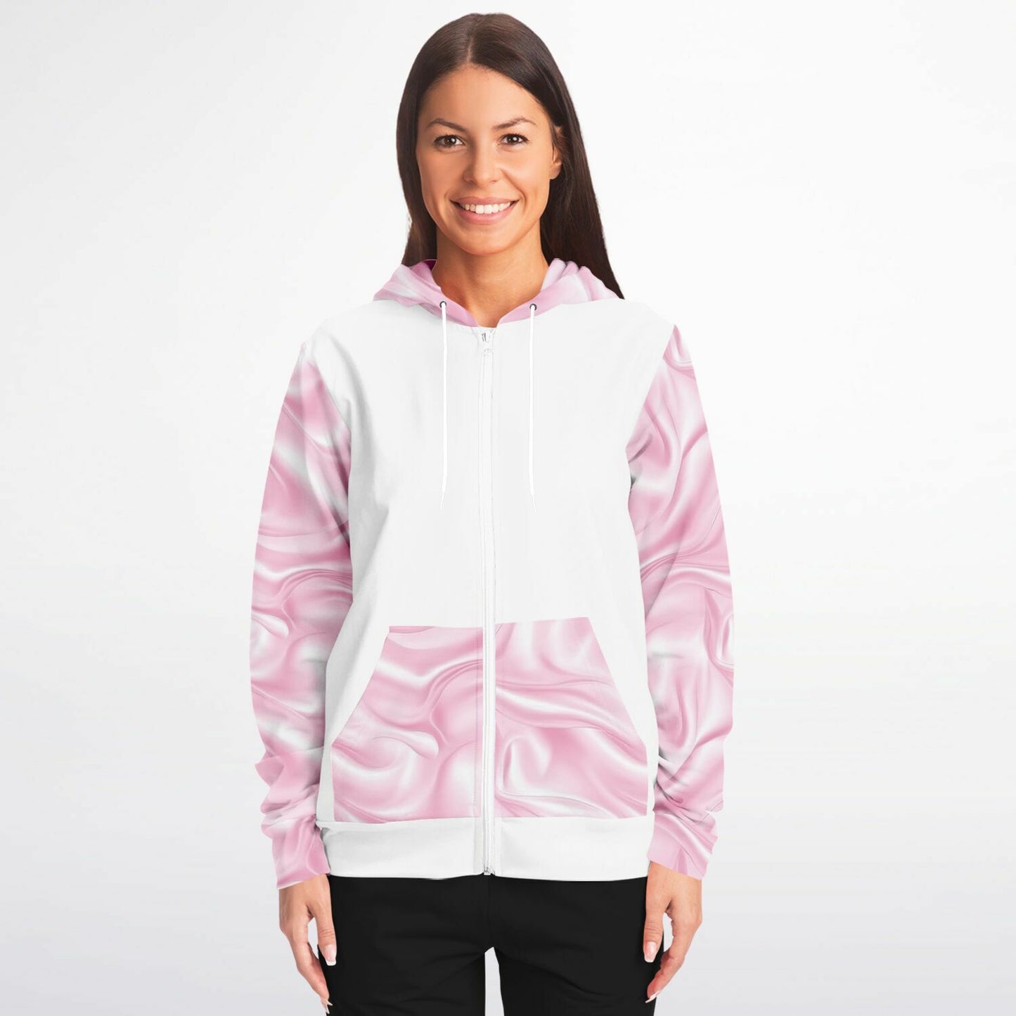 Pink Silk Zip-Up Hoodie - AOP