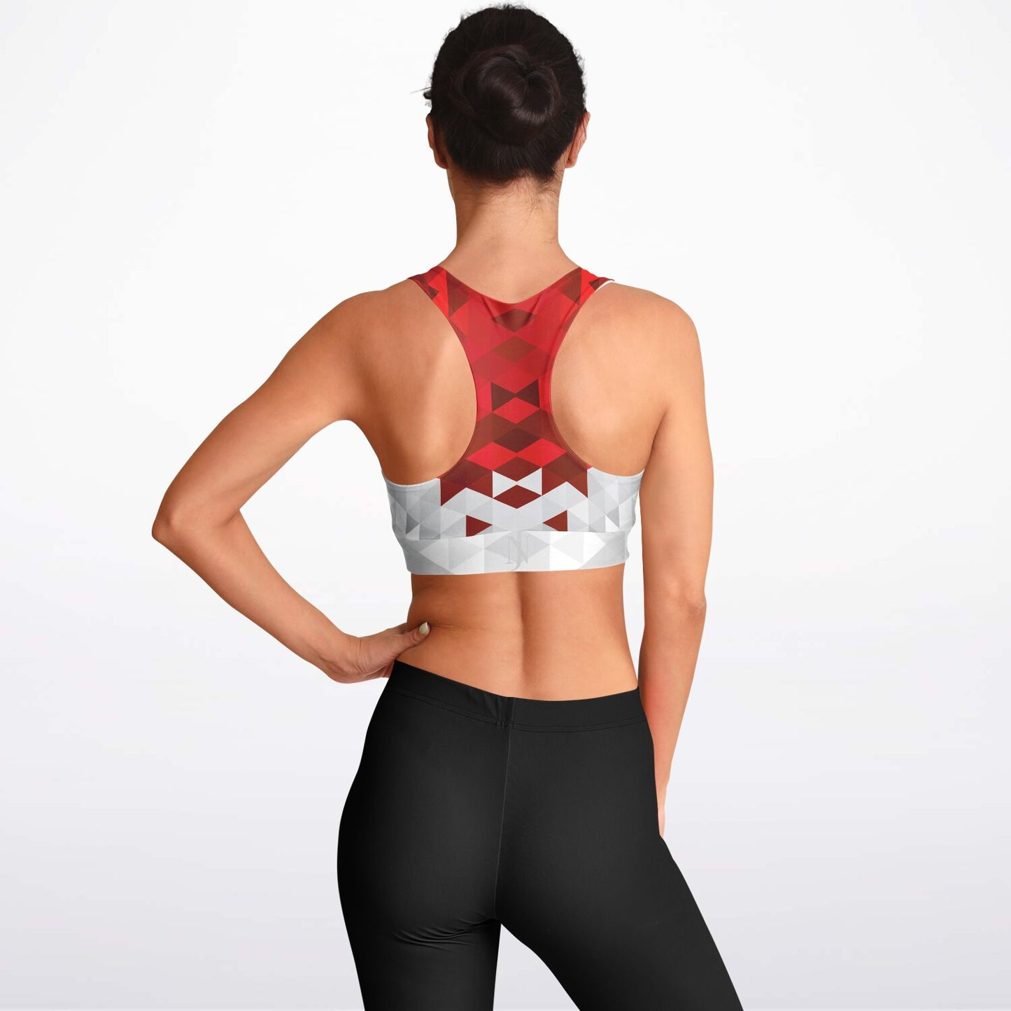 Red and White Diamond Padded Sports Bra