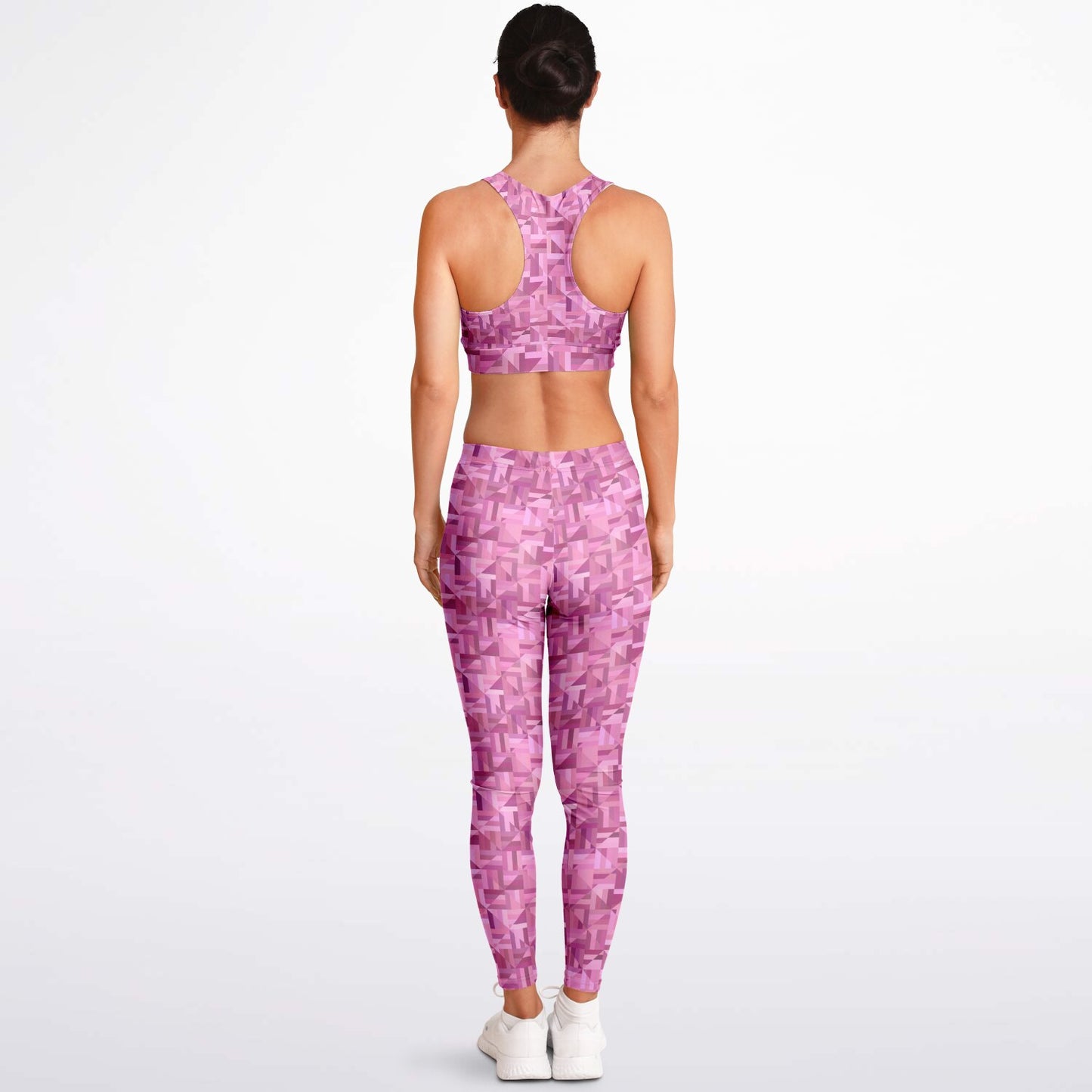 Pink geometric Padded Sports Bra & Leggings - AOP