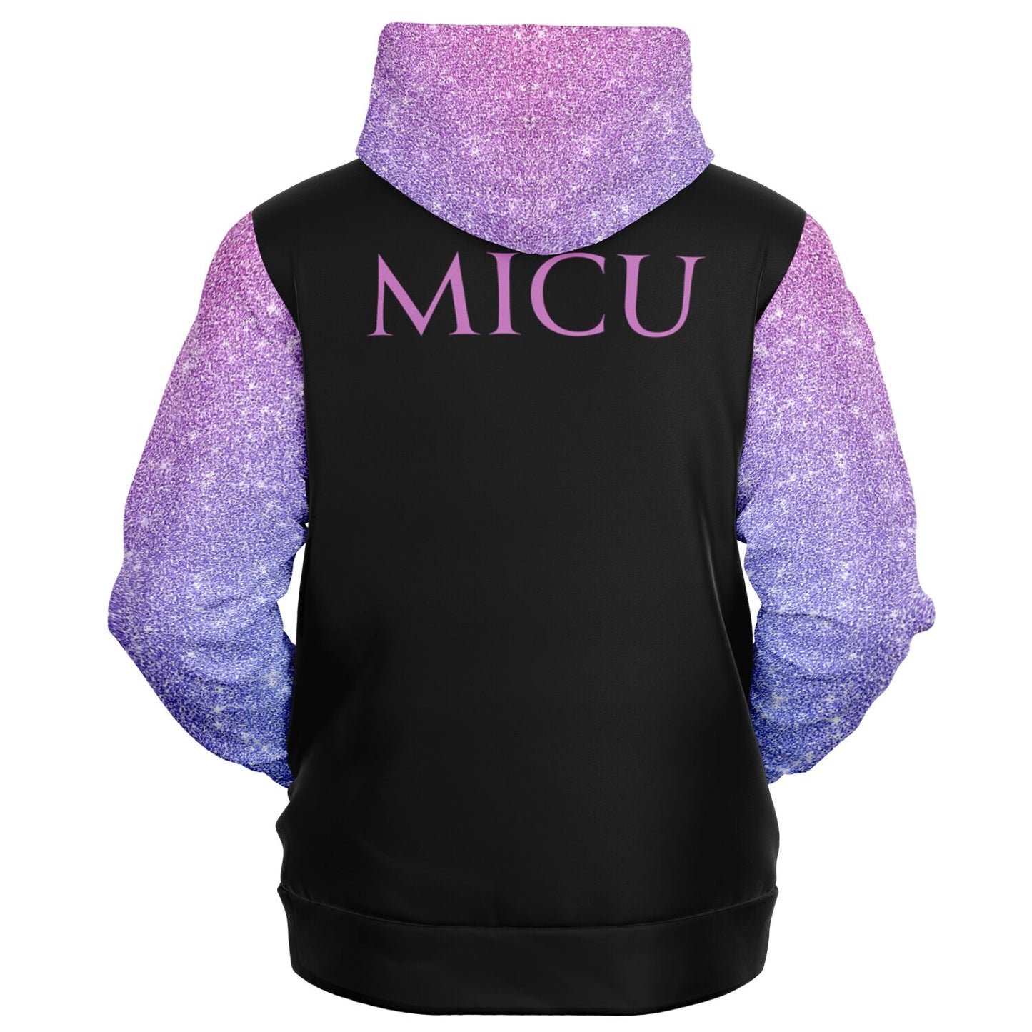 MICU, RN, Nurse Fashion Zip-Up Hoodie -  Black, purple and pink sleeves