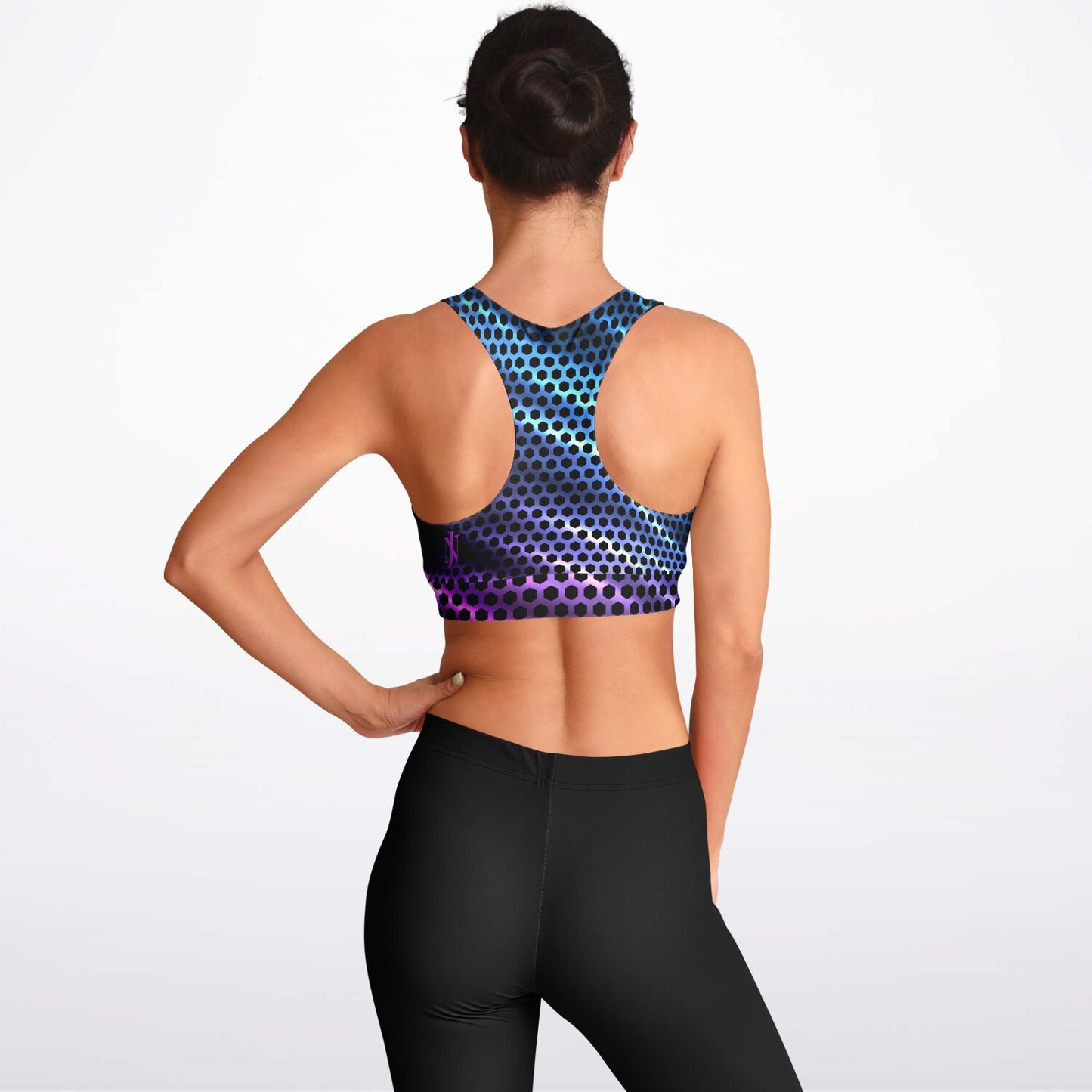 Black Carbon with Purple and Blue Padded Sports Bra