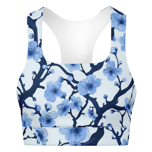 White with Blue polar tree Padded Sports Bra - AOP