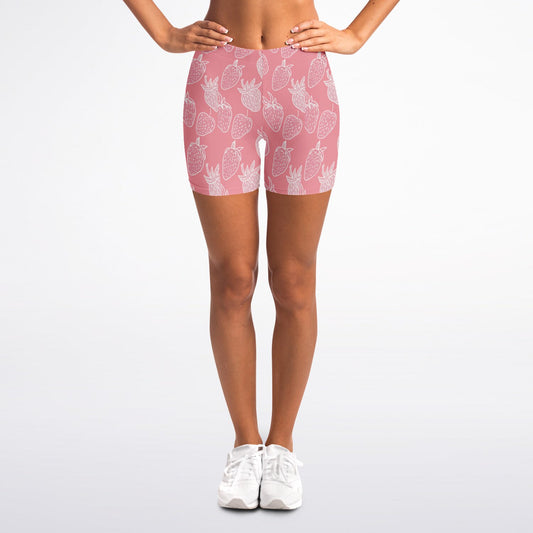 pink Strawberry Legging Shorts - AOP