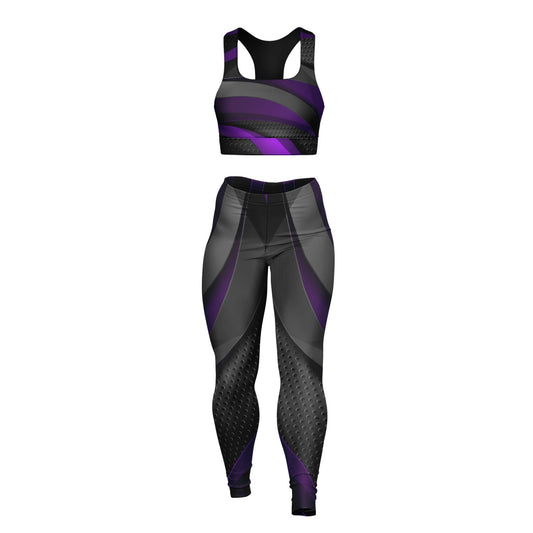 Dark Gray with Purple Padded Sports Bra & Leggings -