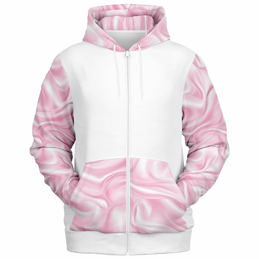 Pink Silk Zip-Up Hoodie - AOP