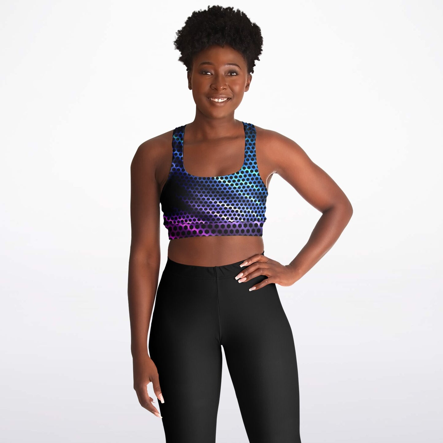 Black Carbon with Purple and Blue Padded Sports Bra