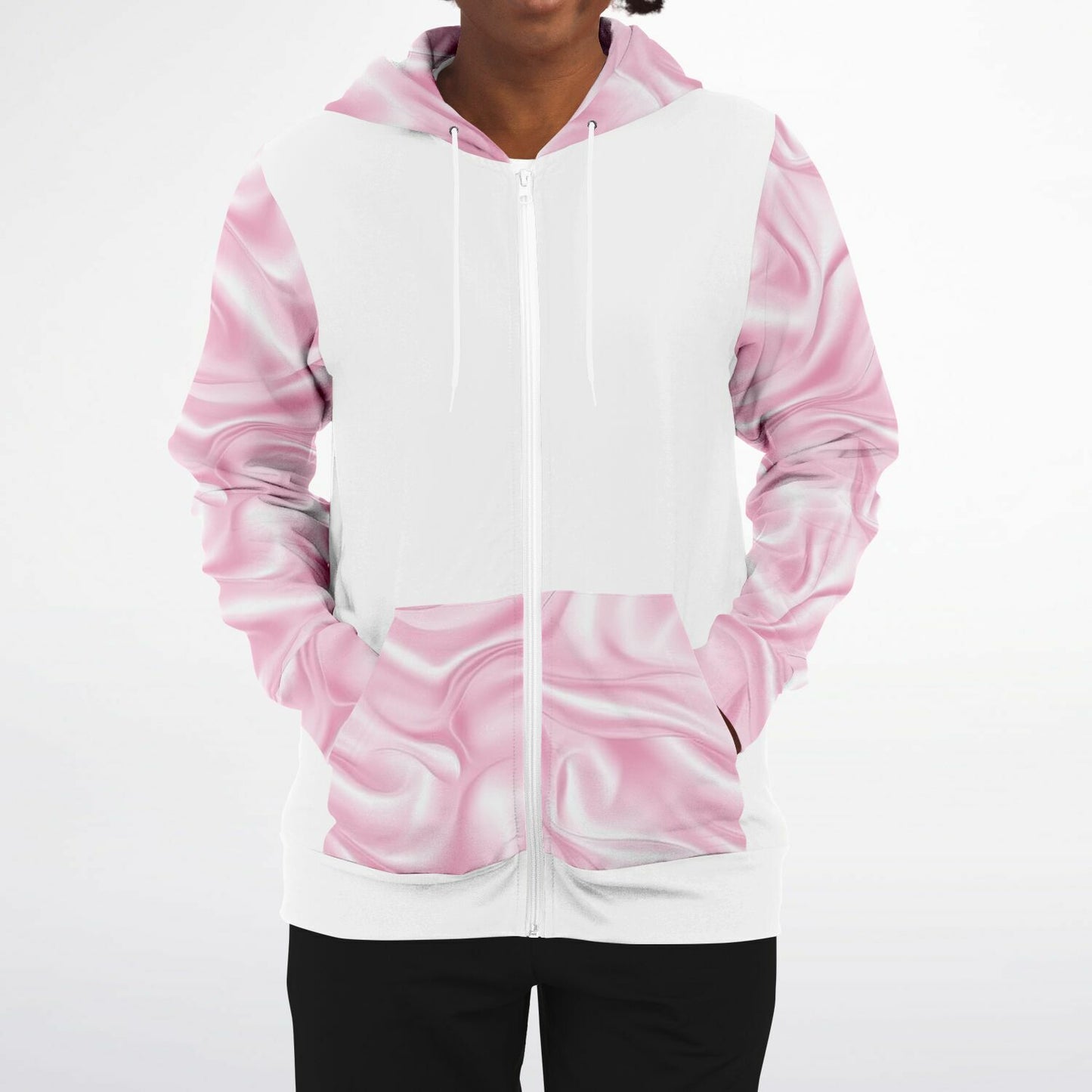 Pink Silk Zip-Up Hoodie - AOP