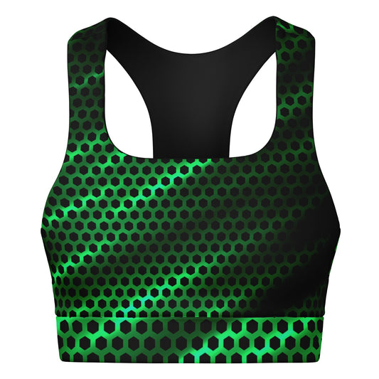 Black Carbon with Green Padded Sports Bra