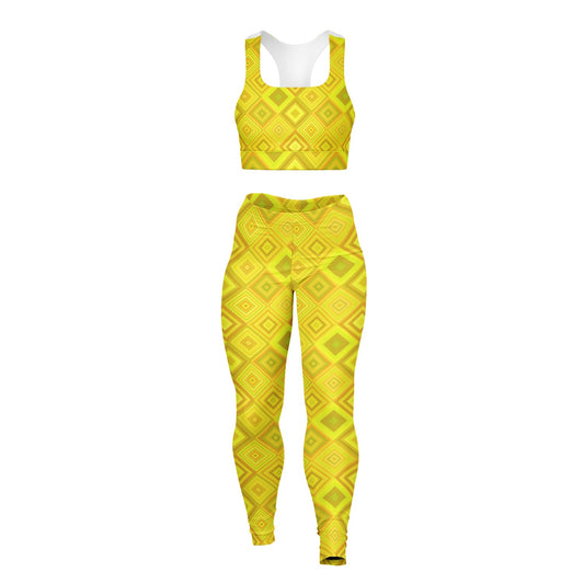 Yellow Diamonds Padded Sports Bra & Leggings - AOP