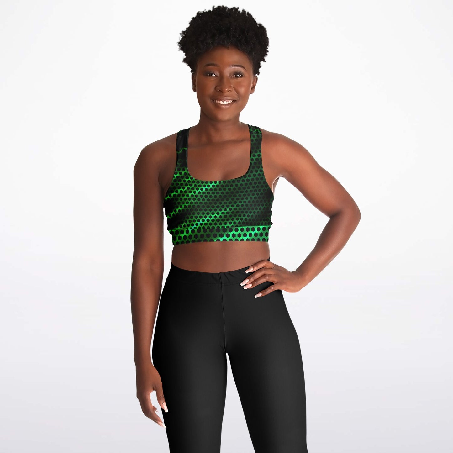 Black Carbon with Green Padded Sports Bra