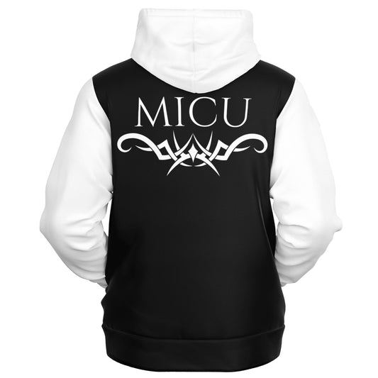 RN, MICU, Nursing, Fashion Zip-Up Hoodie - Black and white