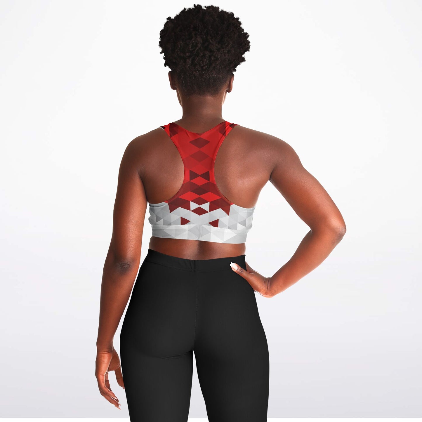 Red and White Diamond Padded Sports Bra