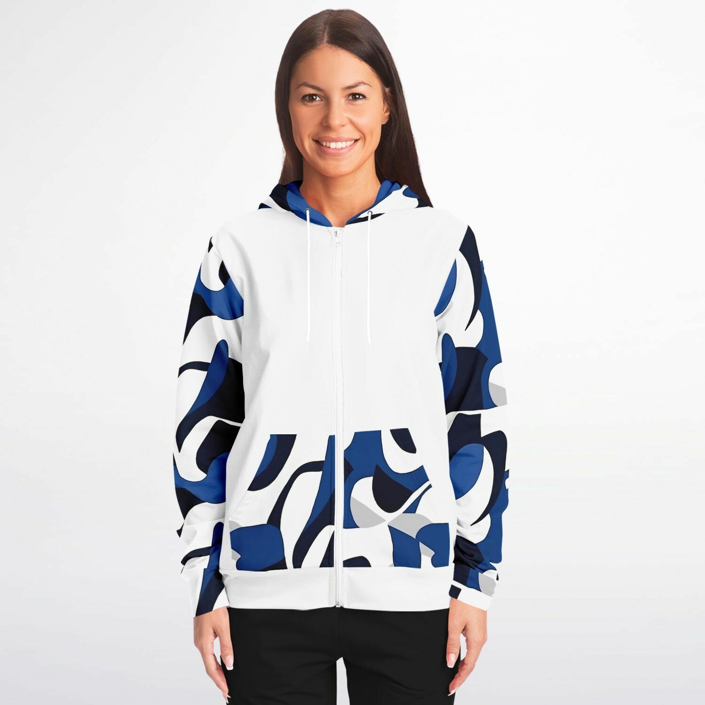 Blue with white and black Zip-Up Hoodie - AOP