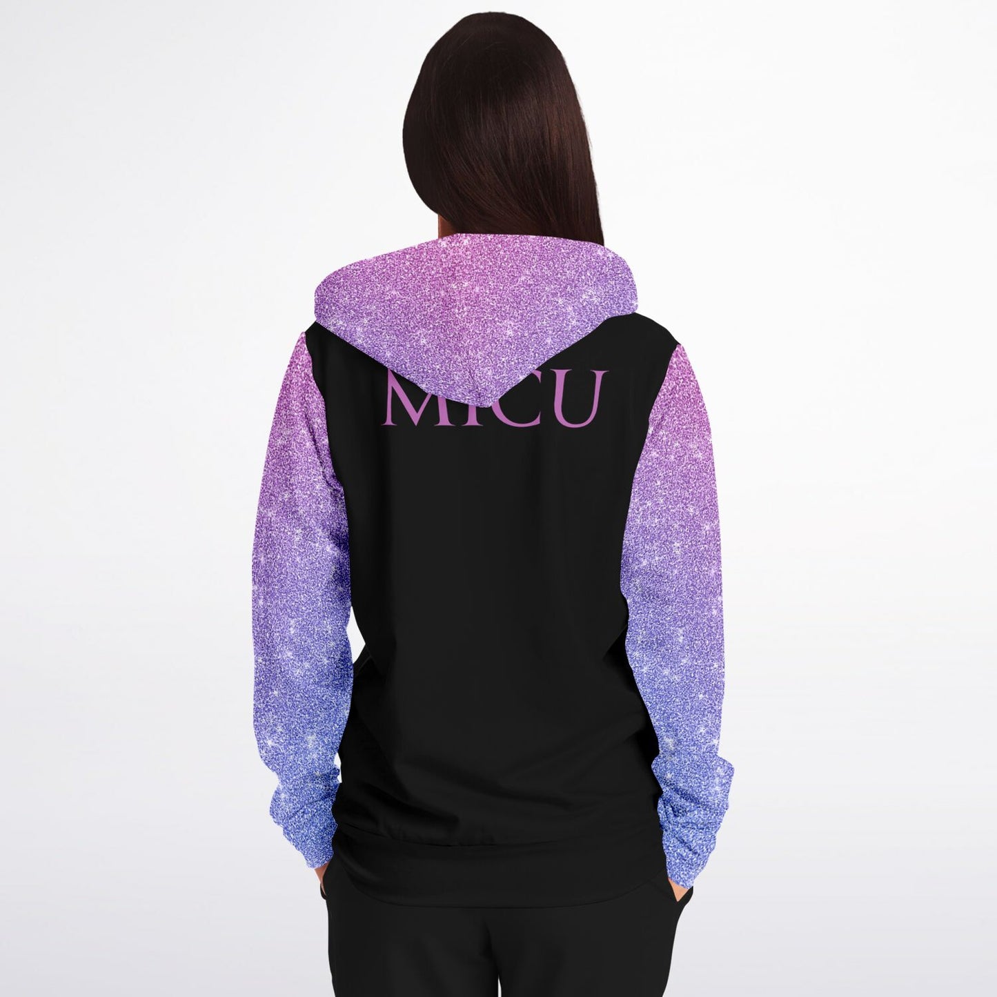 MICU, RN, Nurse Fashion Zip-Up Hoodie -  Black, purple and pink sleeves