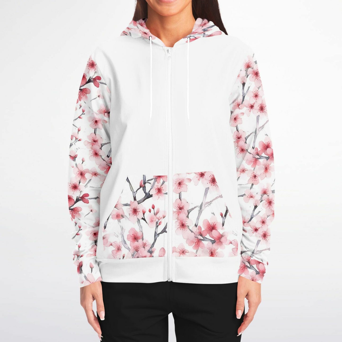Pink Tree Blossom's Zip-Up Hoodie - AOP