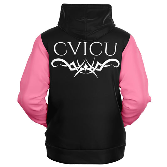 RN, CVICU, Nursing, Fashion Zip-Up Hoodie - Black and Pink