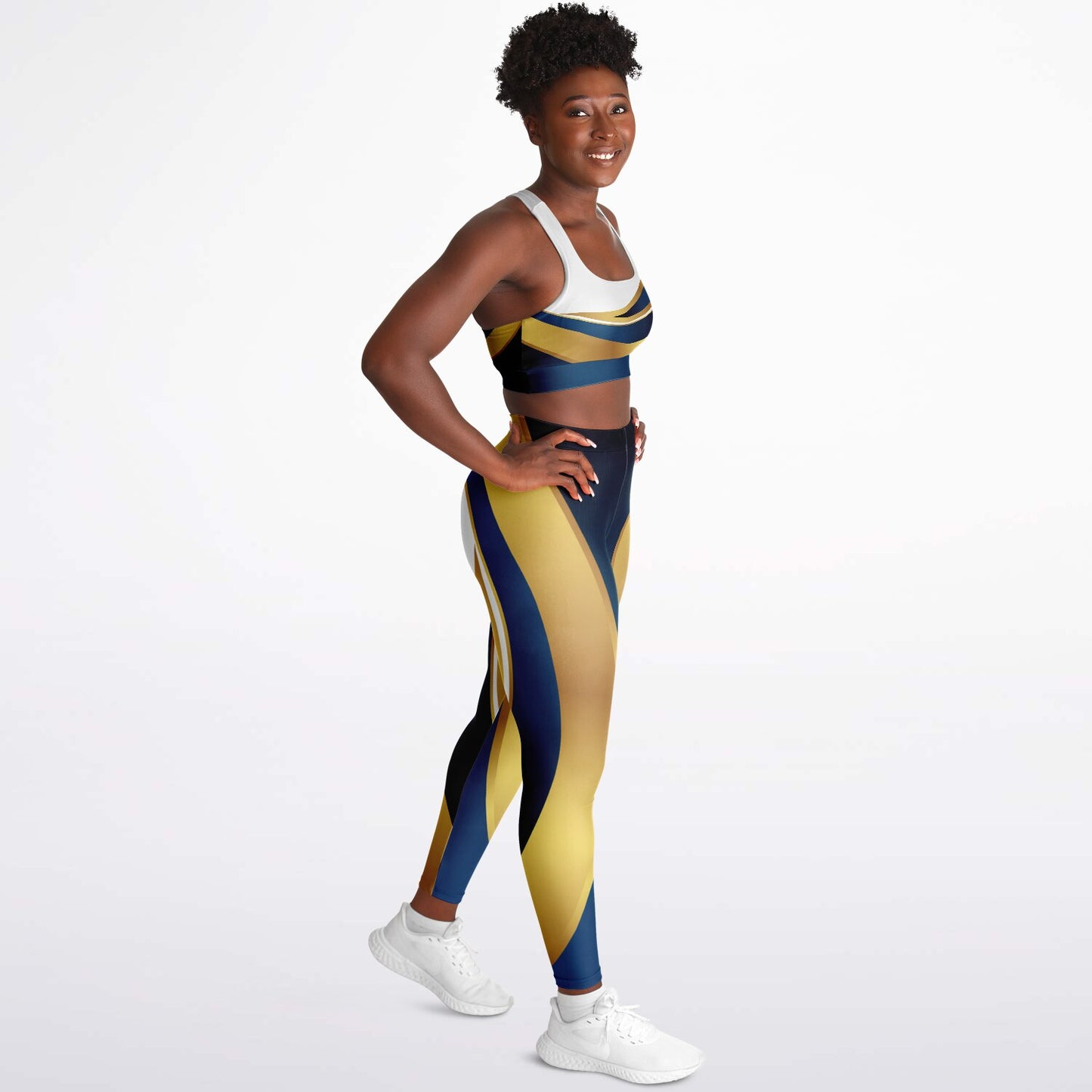 Blue and Gold Padded Sports Bra & Leggings -