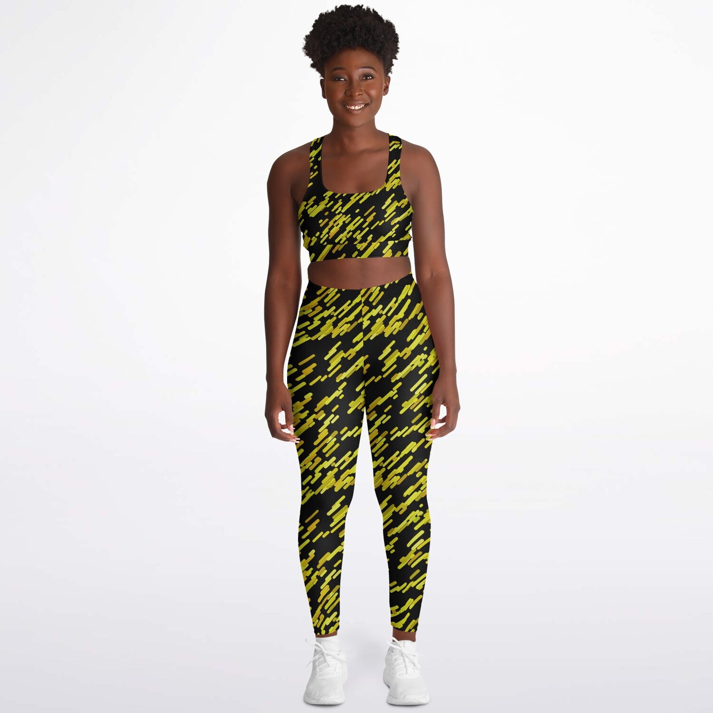 Yellow black Padded Sports Bra & Leggings - AOP