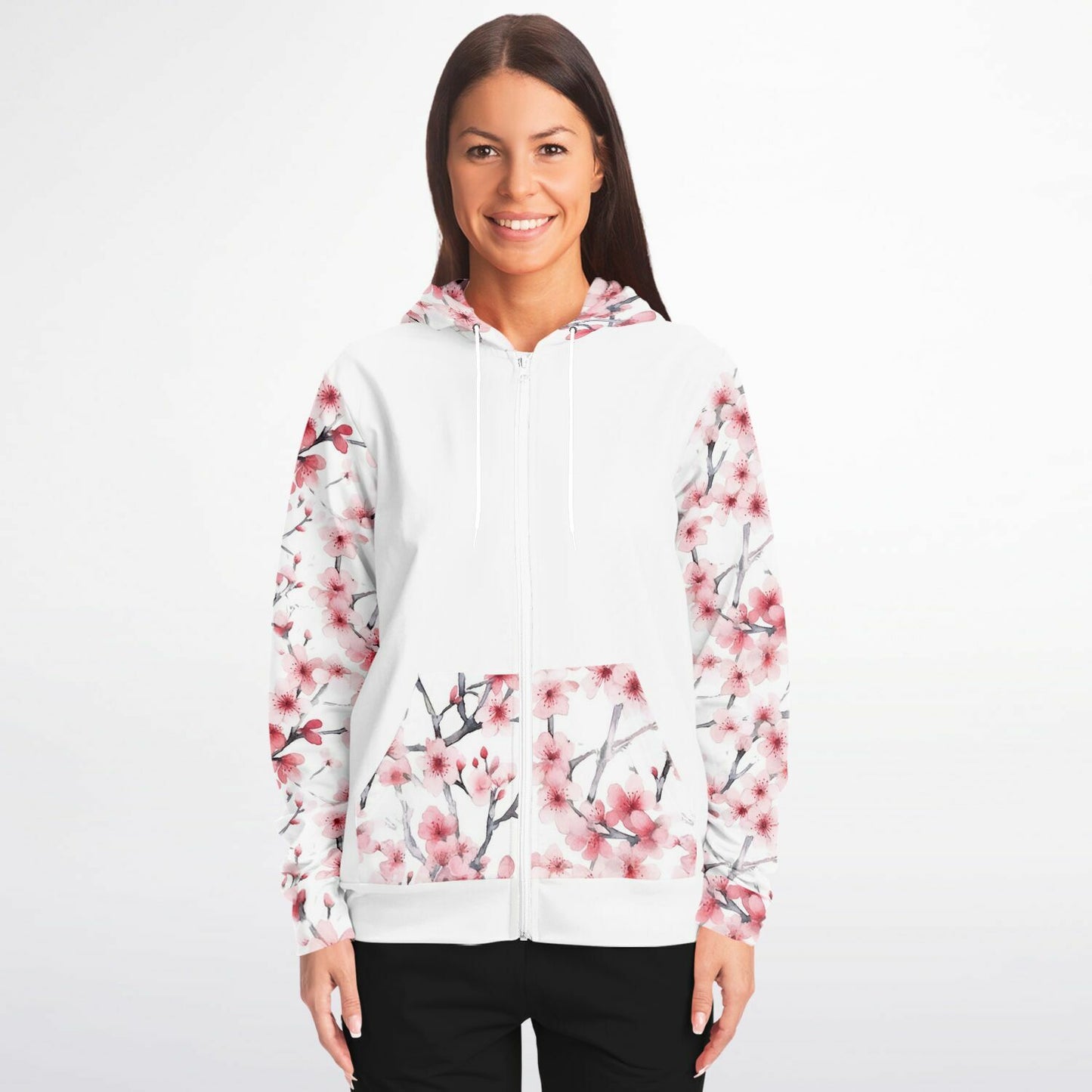 Pink Tree Blossom's Zip-Up Hoodie - AOP