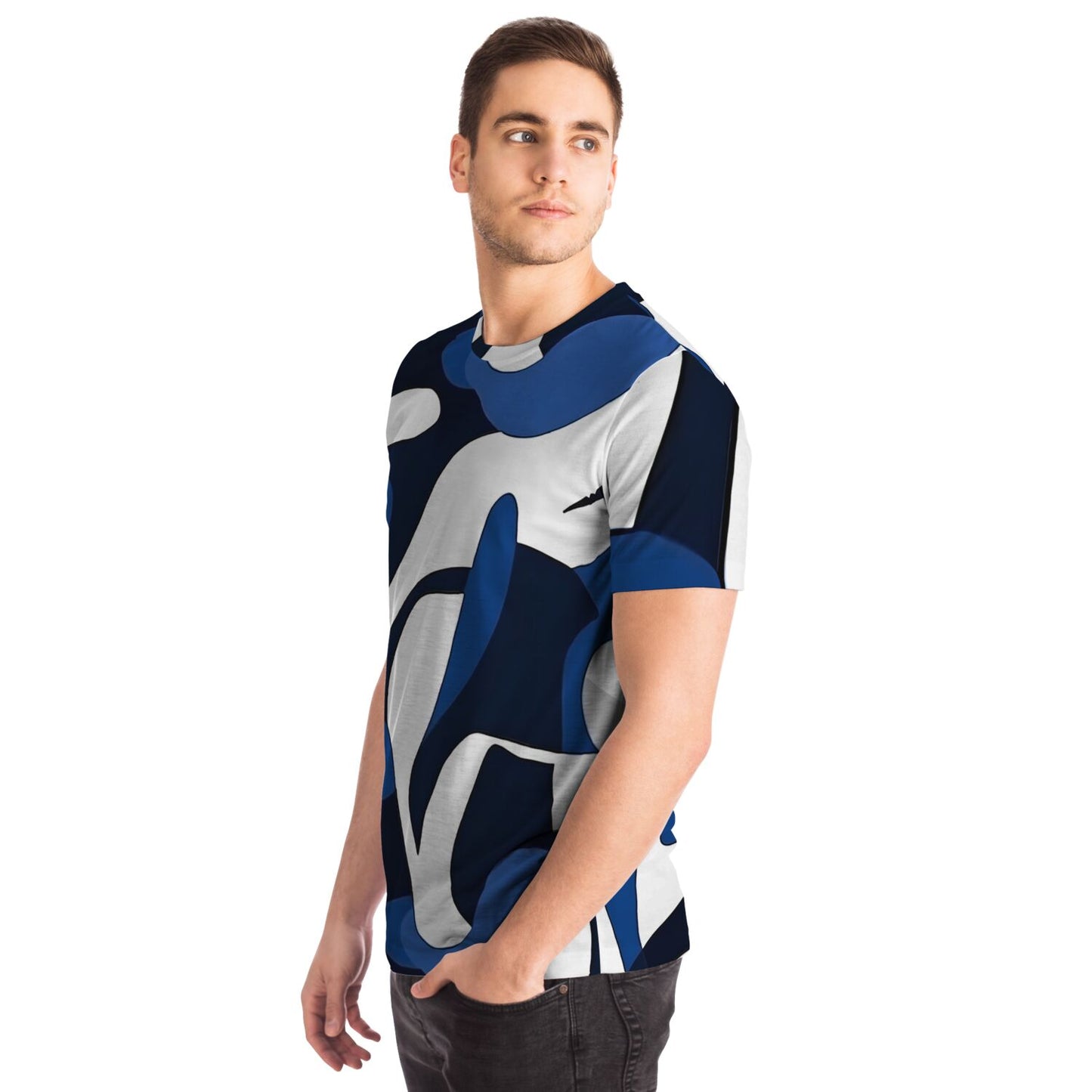 Blue, white, black T-shirt