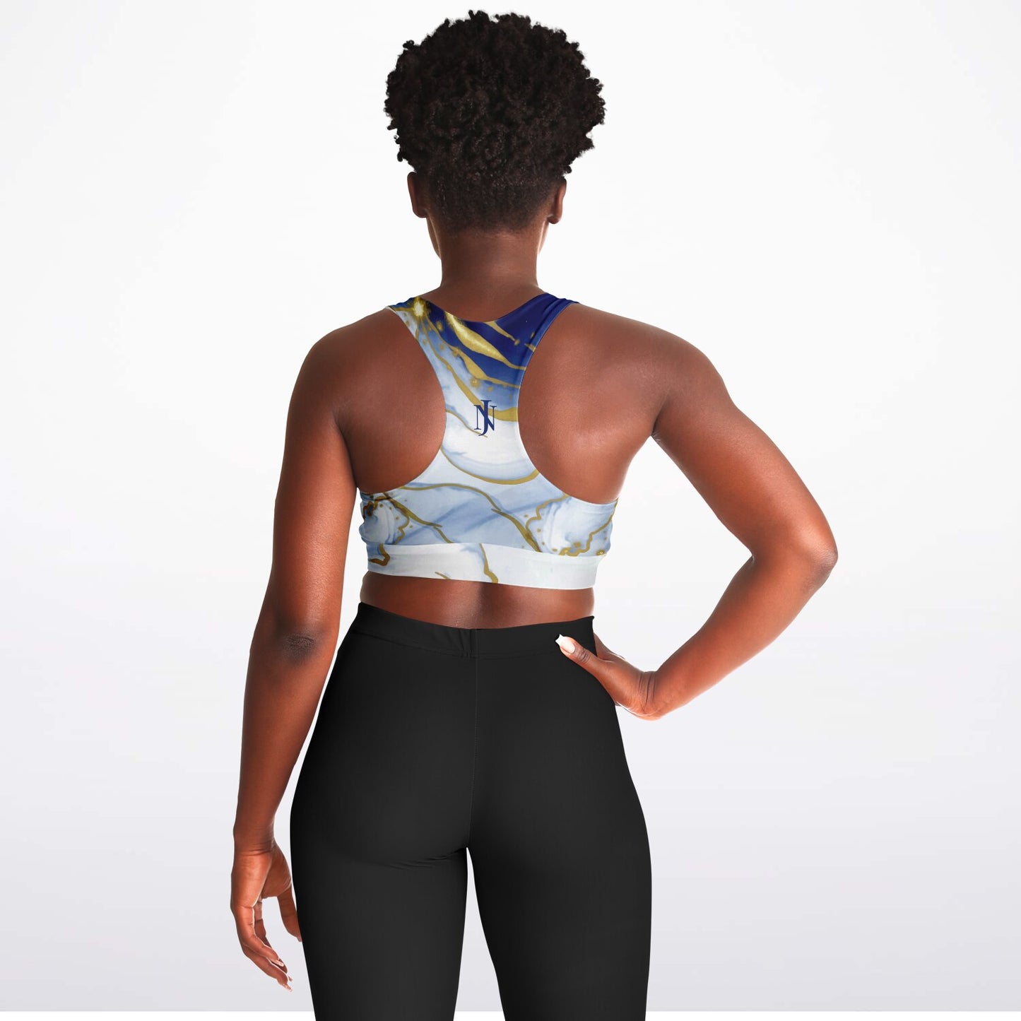 Blue with Gold Padded Sports Bra -