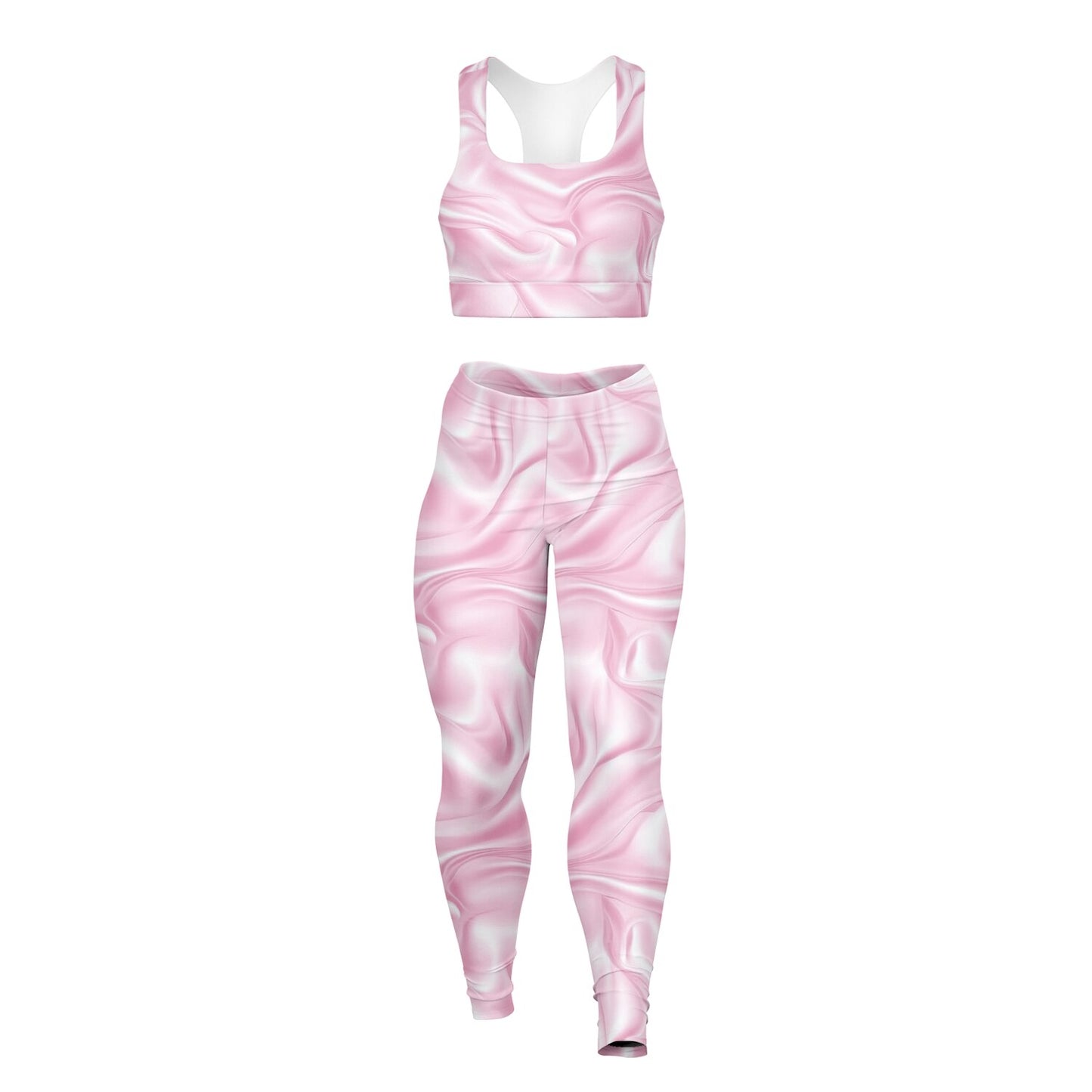 Pink silk Padded Sports Bra & Leggings - AOP