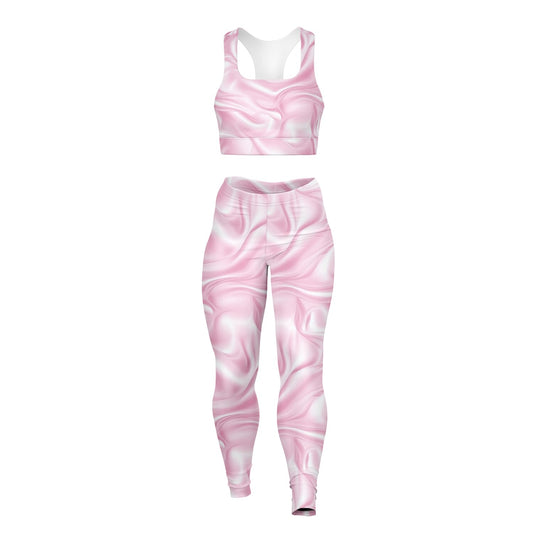 Pink silk Padded Sports Bra & Leggings - AOP
