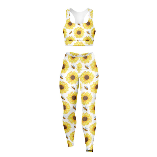 Bee's and Sunflowers Padded Sports Bra & Leggings - AOP