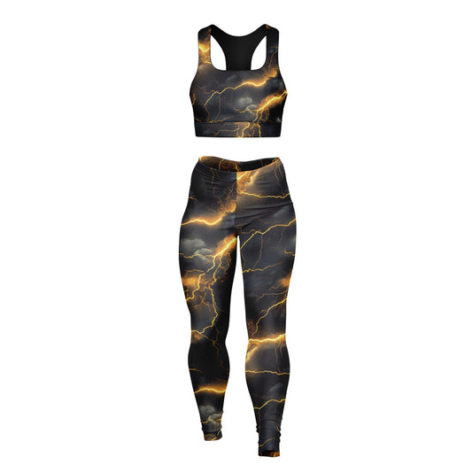 Gold Lightning Padded Sports Bra & Leggings -